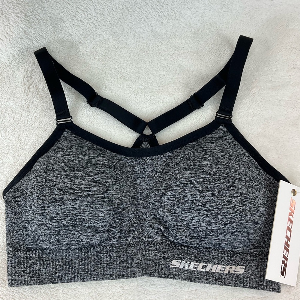 NWT SKETCHERS Seamless Padded Adjustable Sports Bra | Woman Small | Heather Gray